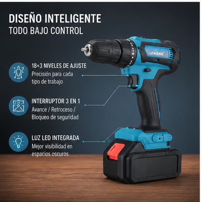 Taladro Inalámbrico 18V con 2 Baterías + 24 Accesorios